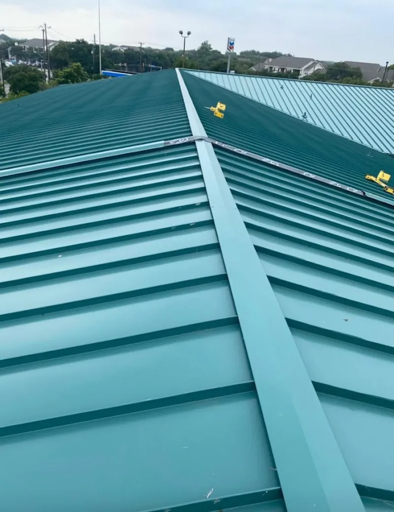 Green commercial metal roof ridge and valley for Metal Roof Repair in Kentfield